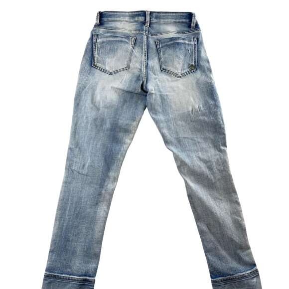 Indigo Rein Jeans Size 5 Light Blue Denim Distressed With Raw Hem and Selvage - Picture 2 of 14